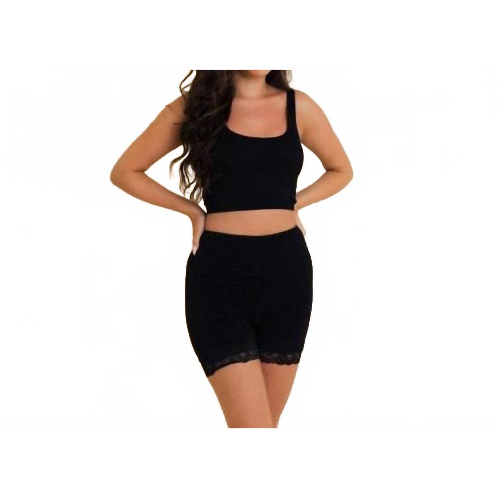 NEW LETO smocked lace trim lounge shorts in black